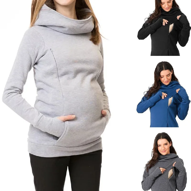 2019 New Women Mom Pregnant clothes blouse ropa de mujer shirt maternity Nursing Maternity Long Sleeved Hooded Clothe Aug2 Stylish Pleated Short Sleeve