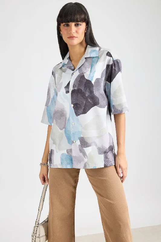 Abstract Printed Women's Shirt Trendy Summer Short Sleeve