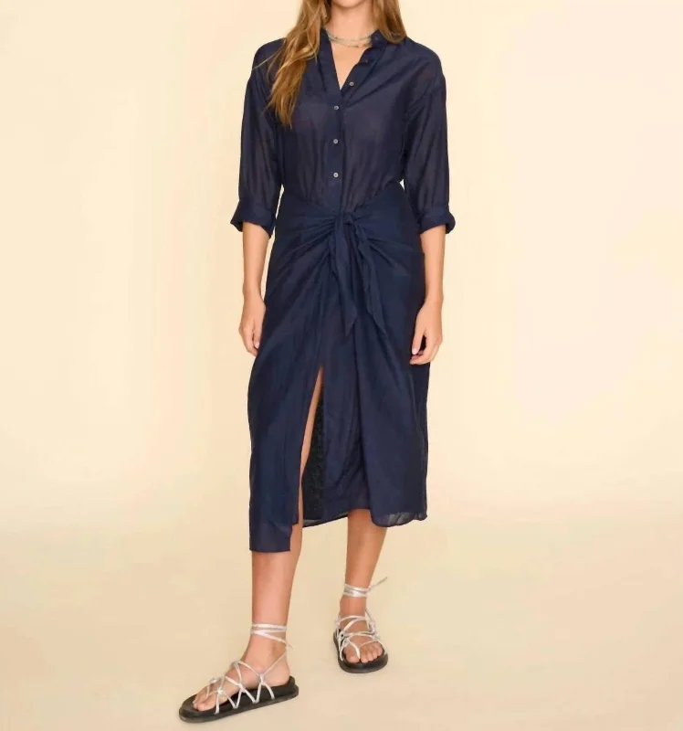 Alana Midi Dress In Navy Comfortable Fit-and-Flare Midi Dress