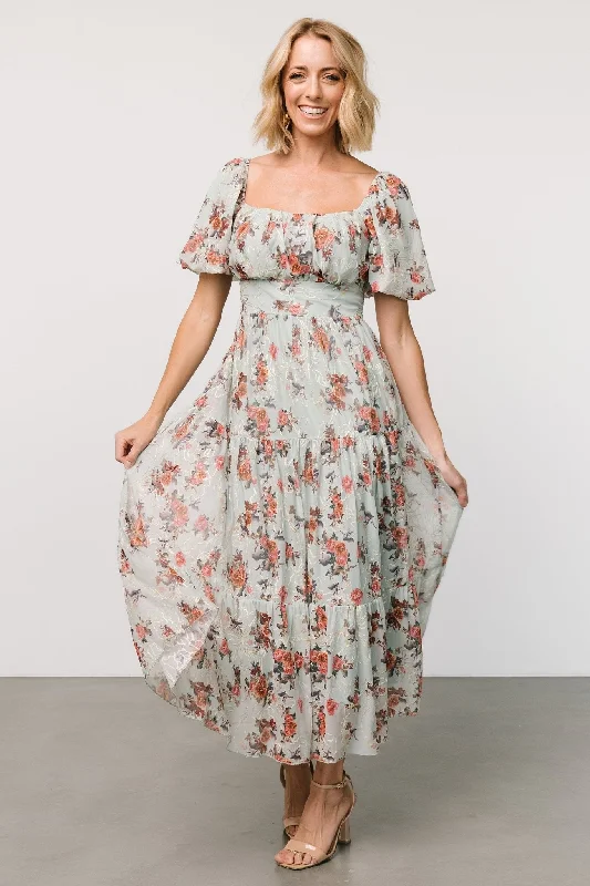 Annabeth Midi Dress | Eucalyptus Floral Comfortable Wrap Midi Dress