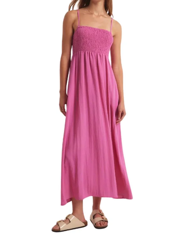 Beachside Midi Dress In Heartbreaker Pink Comfortable Button Front Midi Dress