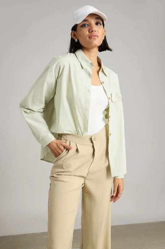 Mint Green Asymmetrical Shirt Comfortable Fit Short Shirt