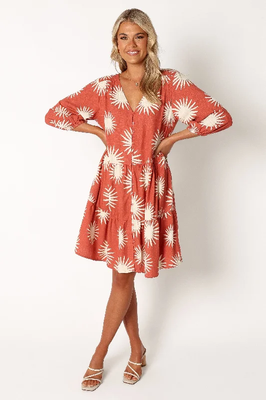 Bennet Long Sleeve Mini Dress - Ida Print Classic Shift Mini Dress