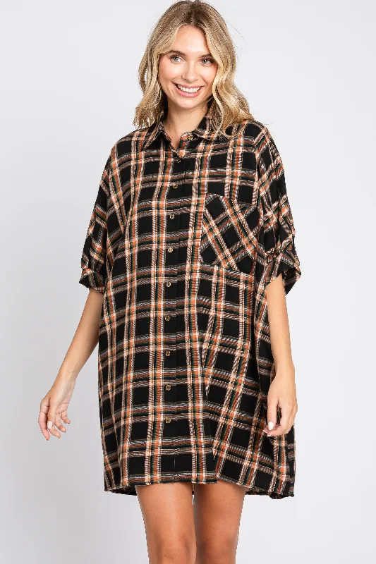 Black Plaid Oversized Mini Dress Trendy Lace Mini Dress