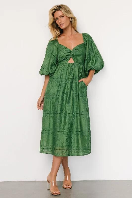 Brynn Midi Dress | Green Trendy Ruffle Hem Midi Dress