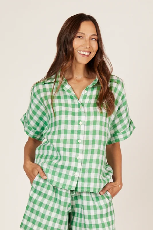 Carmen Linen Shirt in Treviso Green Casual Boxy Short Shirt