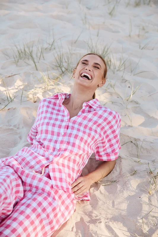 Carmen Linen Shirt in Treviso Pink Elegant Silk Short Shirt