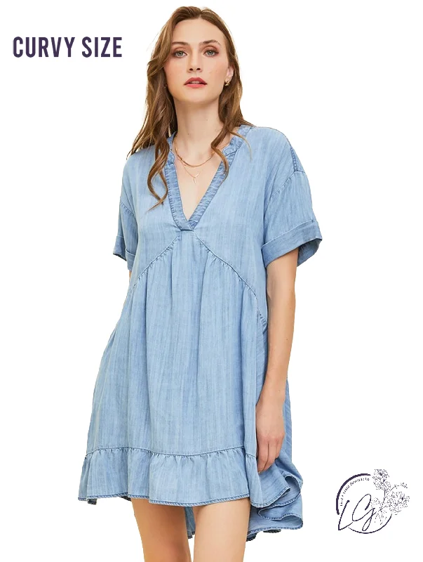 Curvy Denim Impressions Mini Dress Stylish Short Sleeve Mini Dress