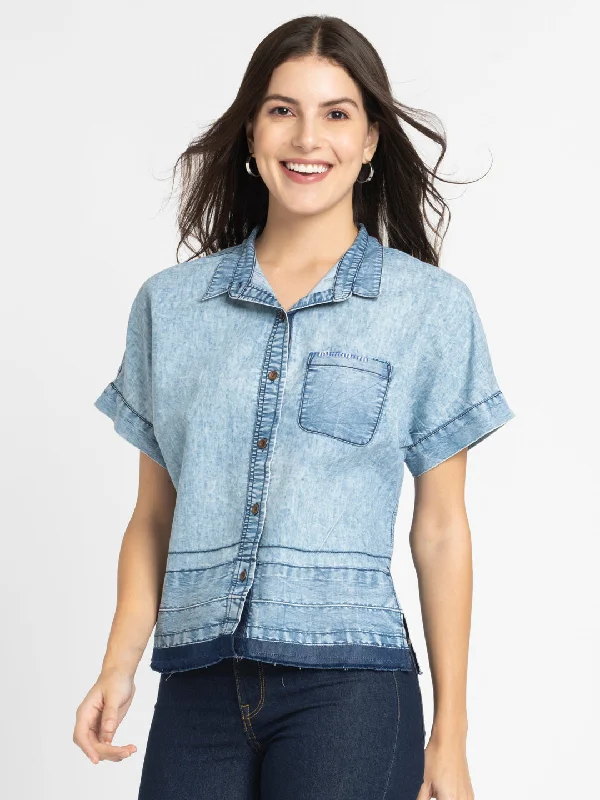 Dakota Denim Shirt Chic Silk Short Sleeve Shirt