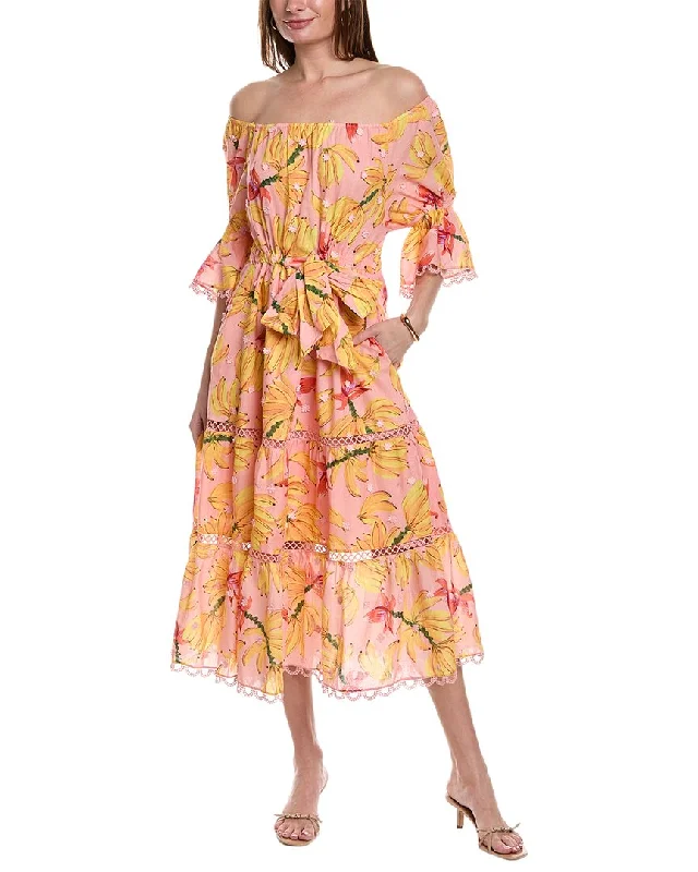 FARM Rio Banana Taste Drawstring Midi Dress Elegant Floral Midi Dress