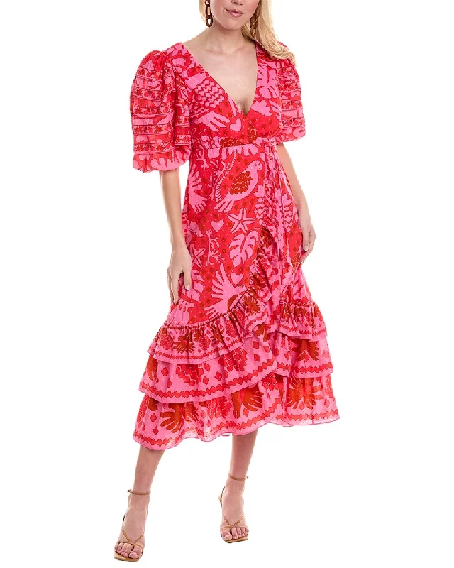 FARM Rio Jungle Scarf Red Wrap Midi Dress Stylish Vintage Midi Dress