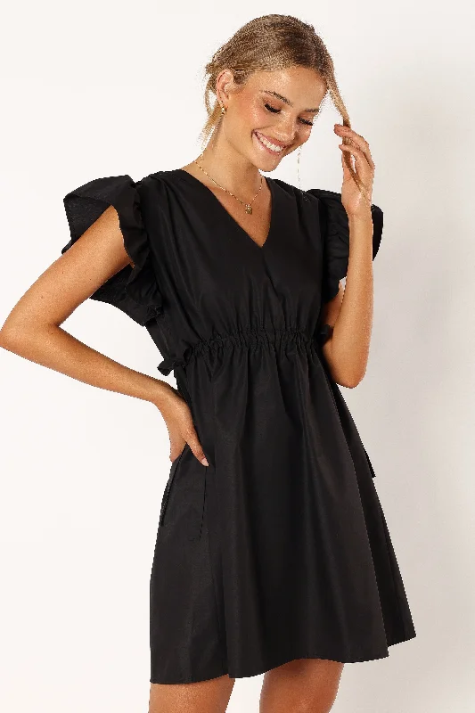 Fiona Ruffle Sleeve Mini Dress - Black Chic Sleeveless Mini Dress