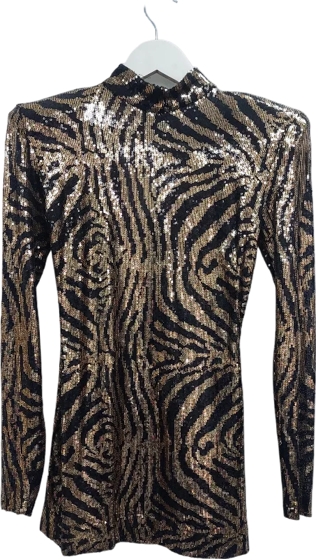 Francesca Couture Metallic Seqinned Animal Print Mini Dress UK S Fashionable Boho-Chic Mini Dress