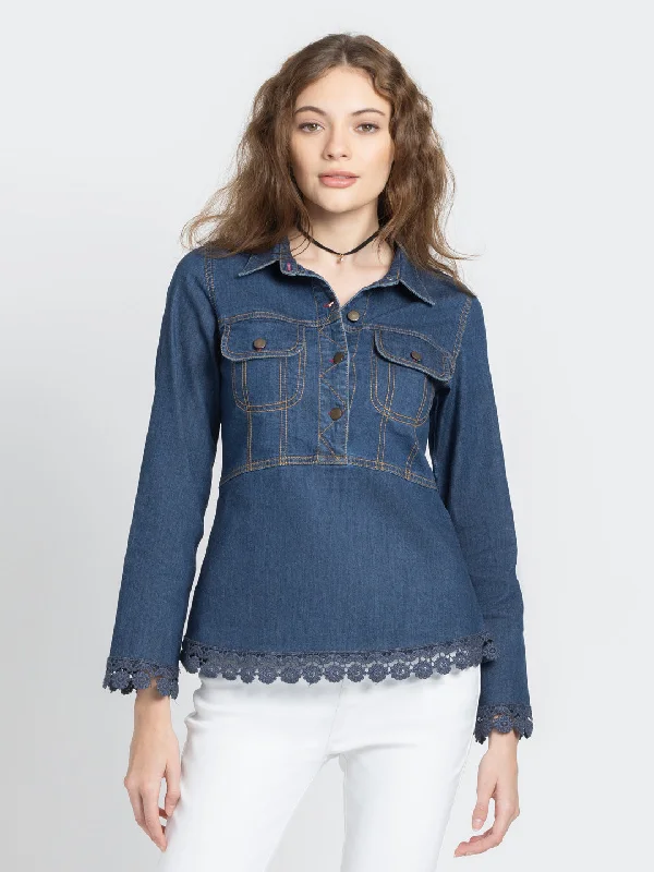 Francesca Denim Shirt Elegant Longline Short Shirt