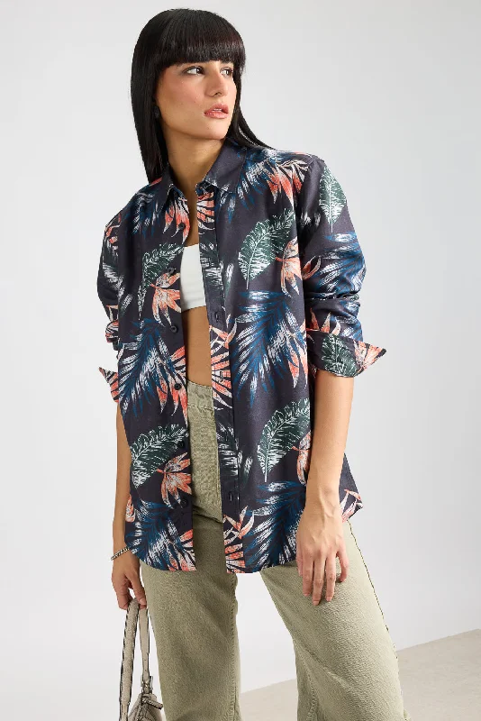 Full Sleeves Jungle Jive Printed Women's Shirt Relaxed Fit Short Tunic