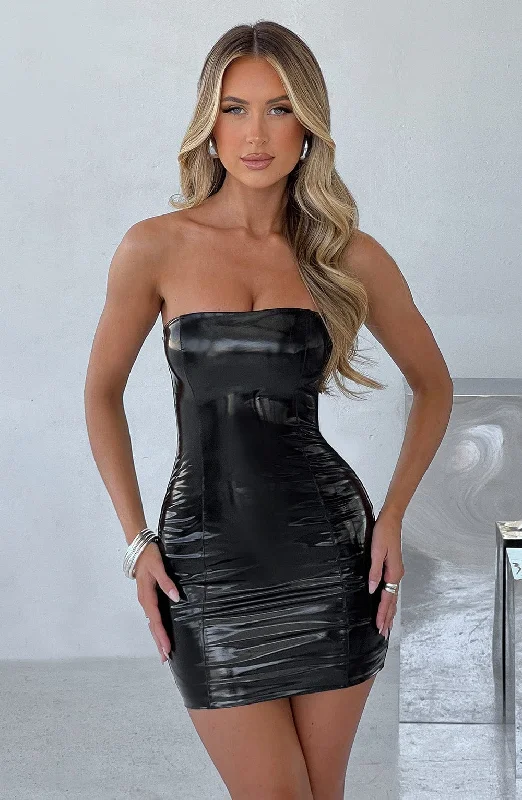 Janet Mini Dress - Black Elegant Satin Lace Mini Dress