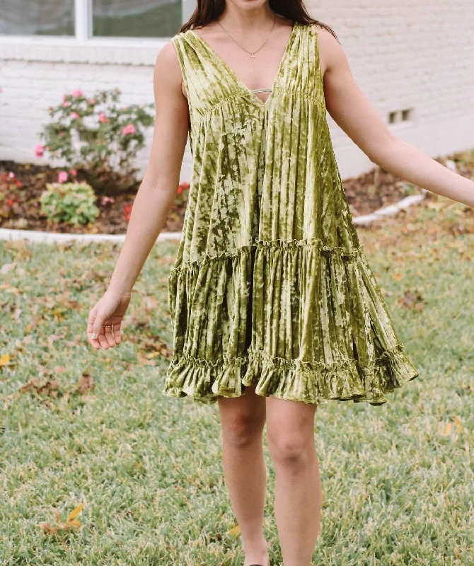 Jolly Velvet Mini Dress in Velvet Green Comfortable Polka Dot Mini Dress