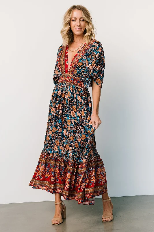 Leeanne Midi Dress | Navy Multi Floral Cozy Tie-Dye Midi Dress