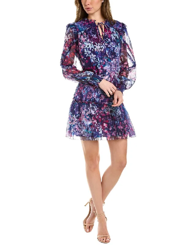 Marchesa Notte Floral Mini Dress Casual Button-Up Mini Dress