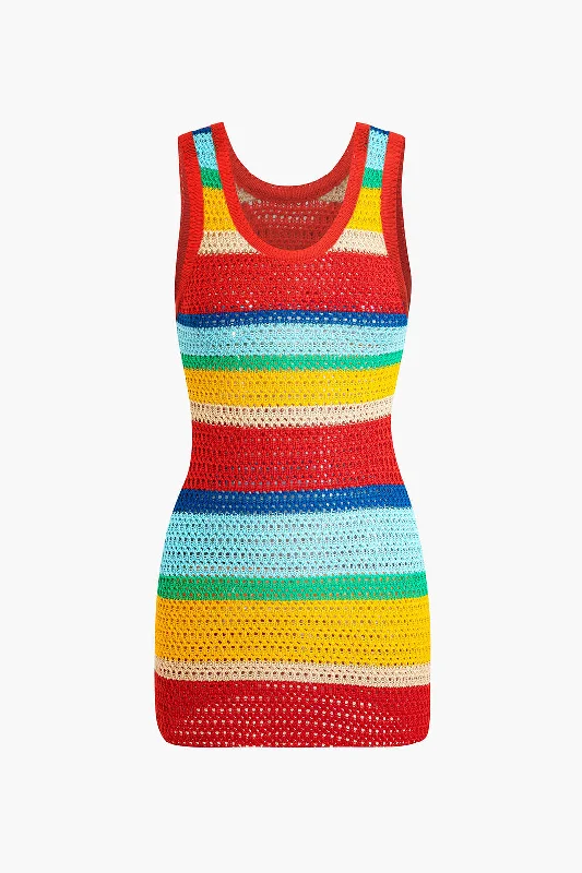 Contrast Hollow Out Tank Mini Dress Fashionable Summer Mini Dress