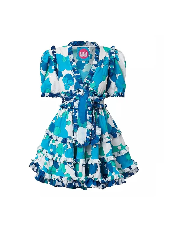 Obsidiana Mini Dress in Blue Elegant Floral-Print Mini Dress