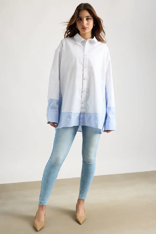 Dual Tone Oversized Shirt Elegant Lace-Trimmed Short Shirt