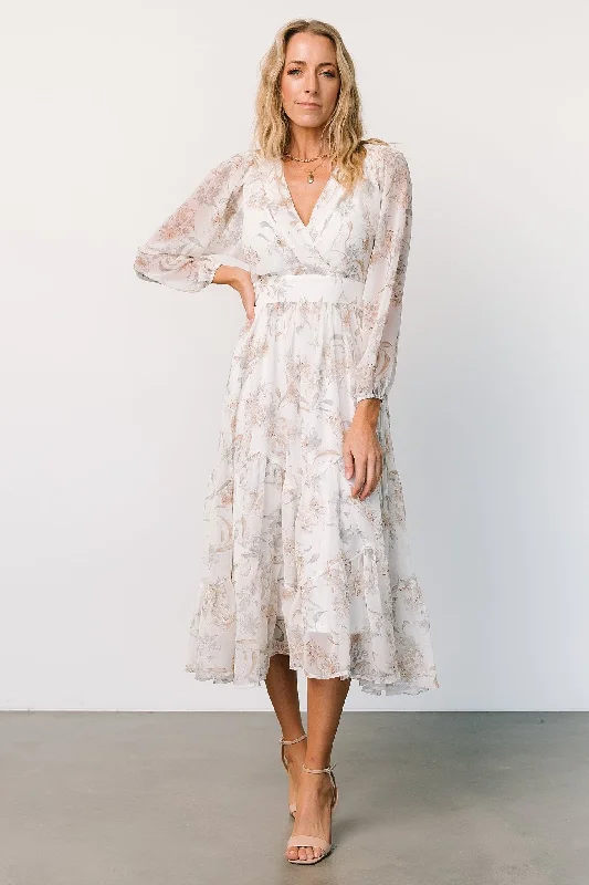 Raven Midi Dress | Off White Floral Stylish Color Block Midi Dress