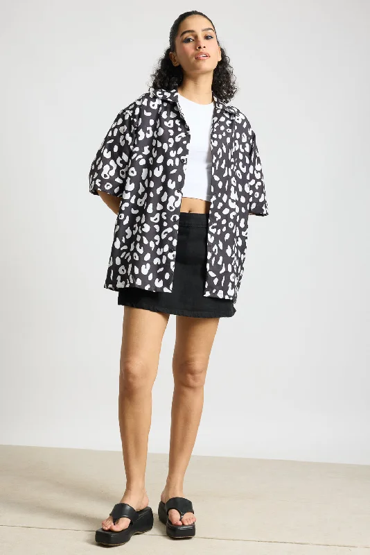 Cow Print Women's Resort Shirt Chic Button-Up Short Shirt