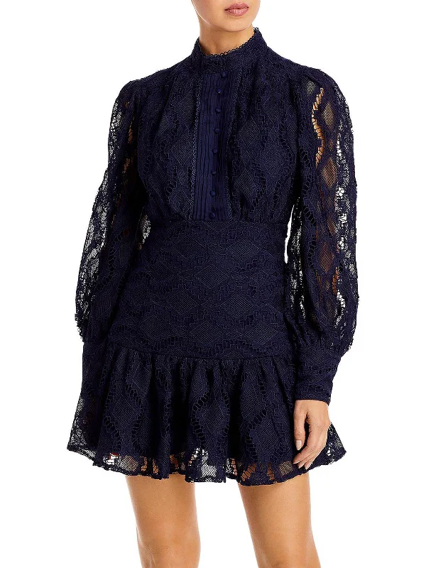 Remy Womens Lace Short Mini Dress Fashionable Mini Dress with Frills