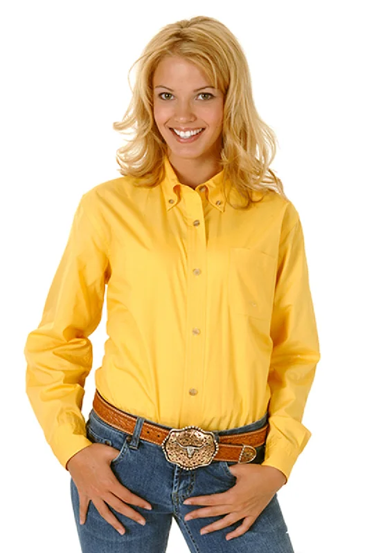 Roper Womens Yellow 100% Cotton L/S Solid Poplin Button Down Western Shirt Classic Denim Short Sleeve