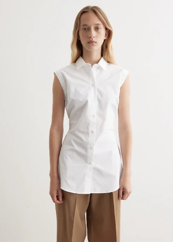 Shaped Poplin Sleeveless Shirt Comfortable Flowing Short Sleeve