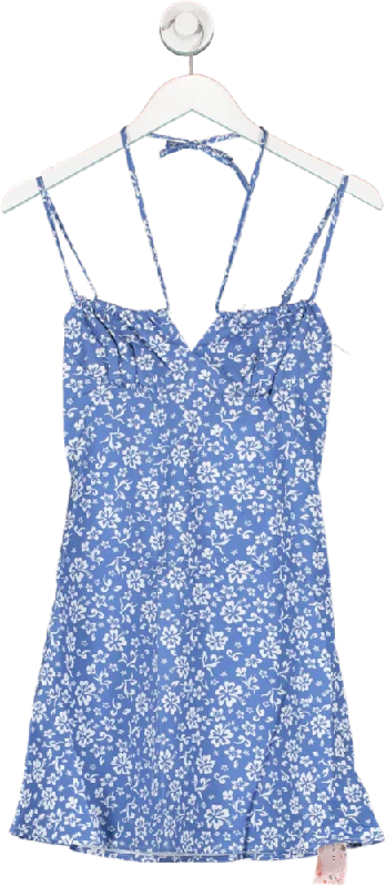 SHEIN Blue Floral Print Strappy Mini Dress UK XS Comfortable Shift Mini Dress