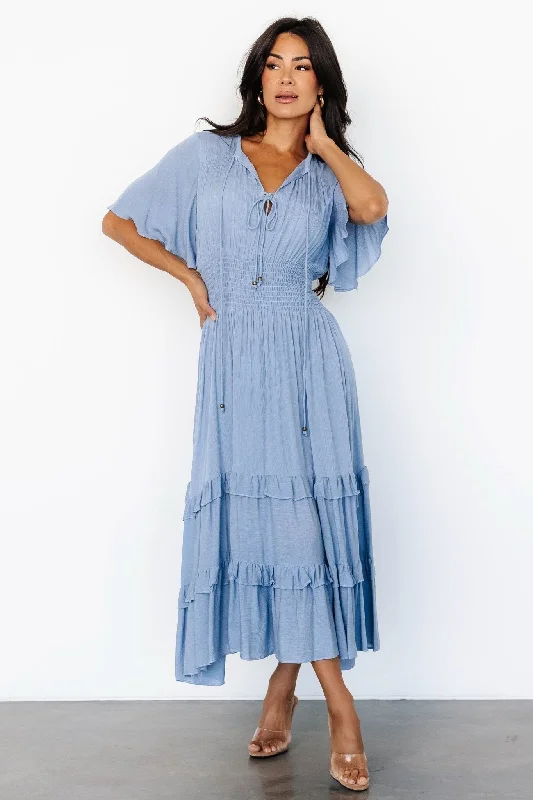 Spell Boho Midi Dress | Whisper Blue Cozy A-Line Midi Dress