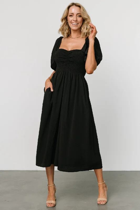 Stefania Midi Dress | Black Fashionable Pencil Midi Dress