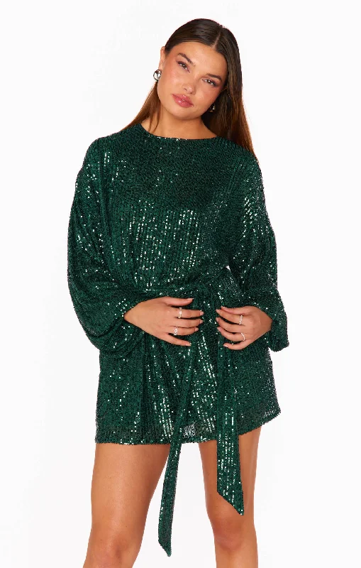 Sure Thing Mini Dress ~ Emerald Sequins Classic Floral Mini Dress