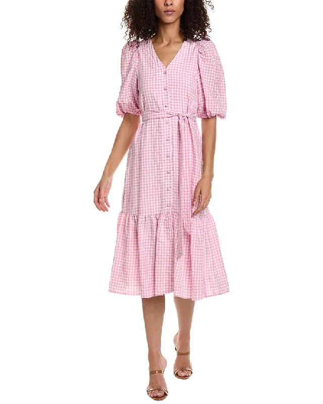 Taylor Swiss Dot Gingham Check Midi Dress Elegant Floral Appliqué Midi Dress