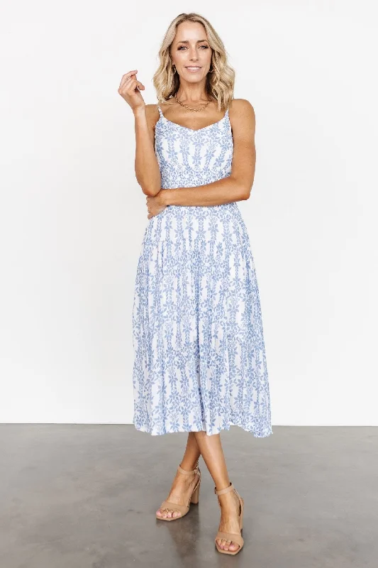 Thebes Tank Midi Dress | Blue Print Stylish Long Sleeve Floral Midi Dress