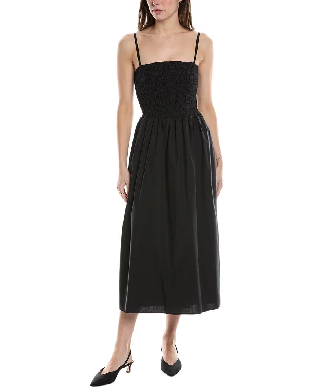 Theory Smocked Midi Dress Stylish Midi Dress with Cuffs