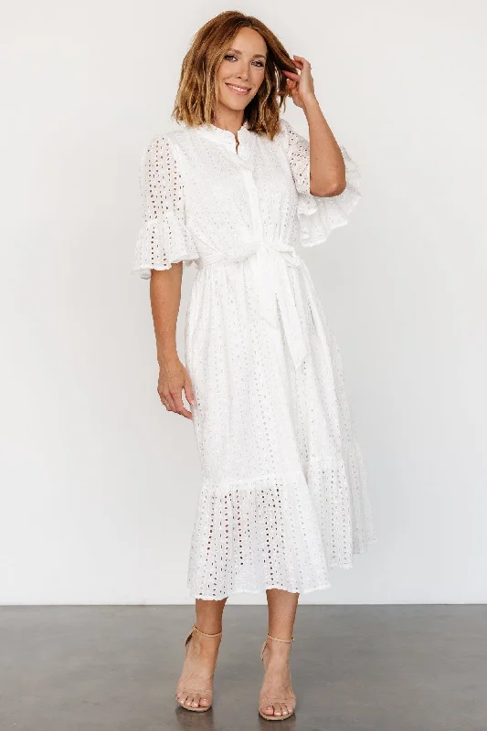 Virginia Eyelet Midi Dress | Off White Fashionable Plaid Midi Dress