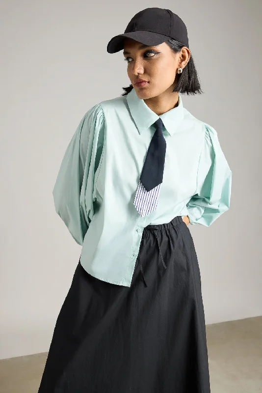 Oversized Shirt With Tie Classic Solid Short Shirt