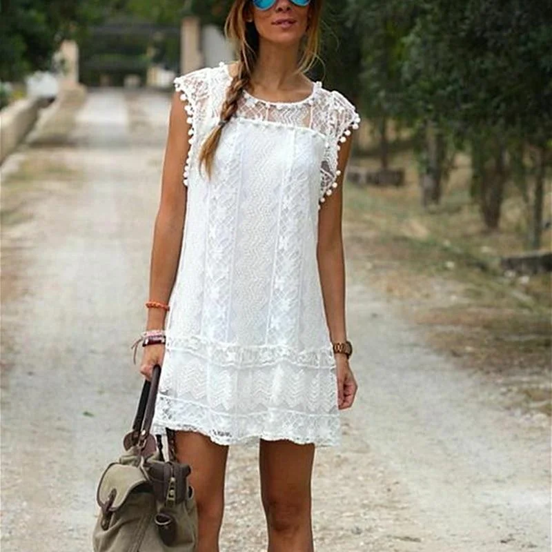 FashionSierra - Women Summer Short Mini Dress Lace Chiffon Dress Stylish Button-Down Mini Dress