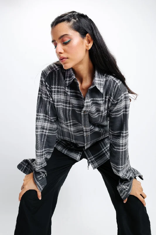 Black Checkered Shirt Casual Oversized Short Shirt