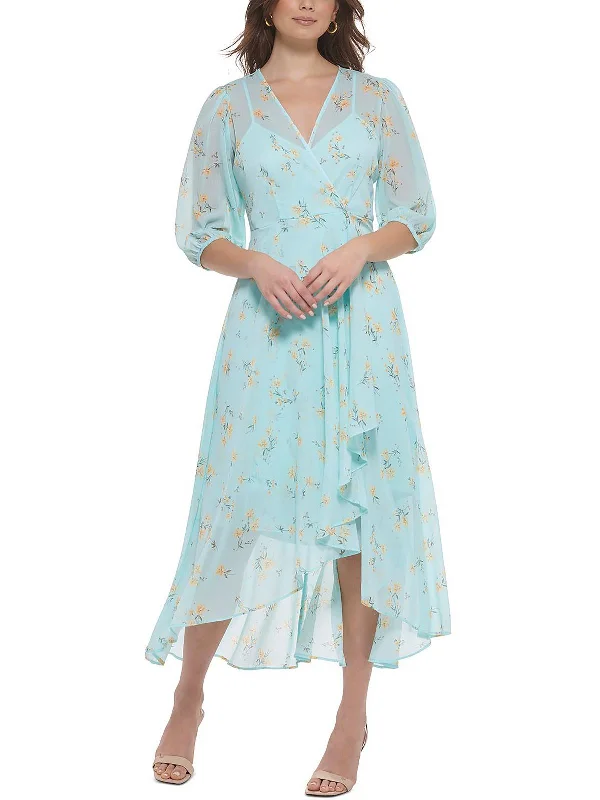 Womens Chiffon Floral Midi Dress Comfortable Ribbed Midi Dress