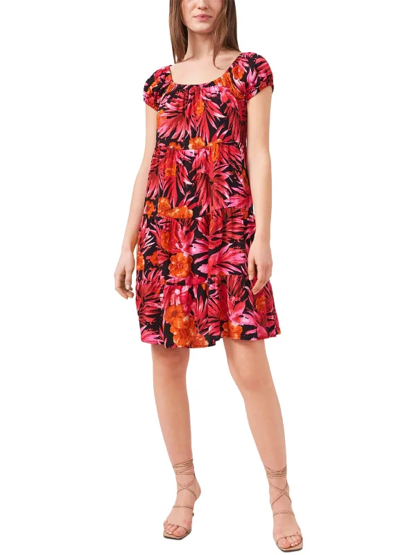 Womens Printed Tiered Mini Dress Stylish Short-Sleeve Mini Dress