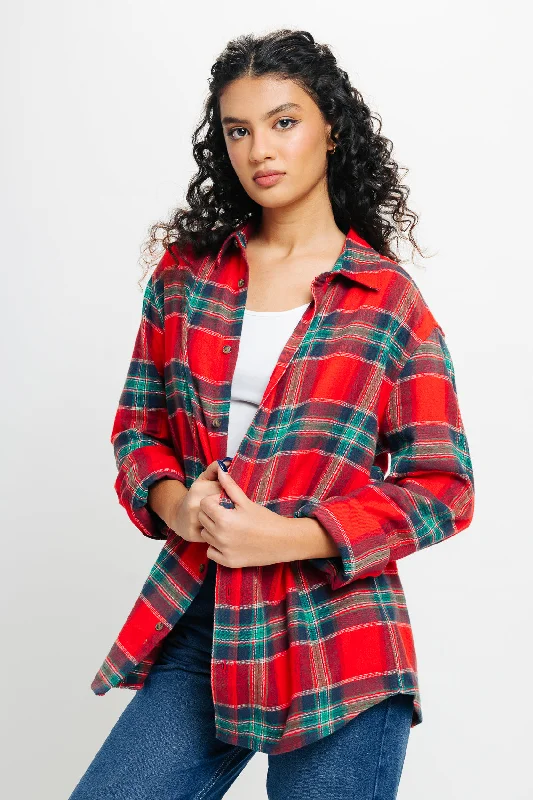 Red Checkered Shirt Casual Button-Down Short Shirt