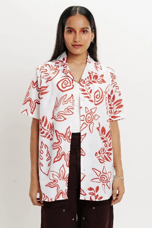 White Printed Shirt Elegant Longline Short Shirt