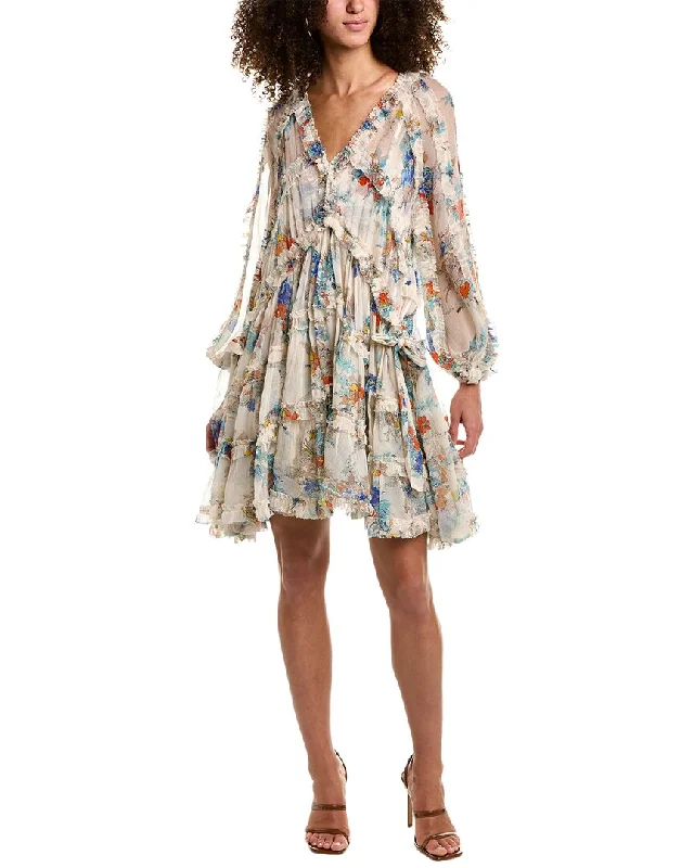 Zimmermann Clover Frill Billow Silk Mini Dress Elegant Silk Mini Dress