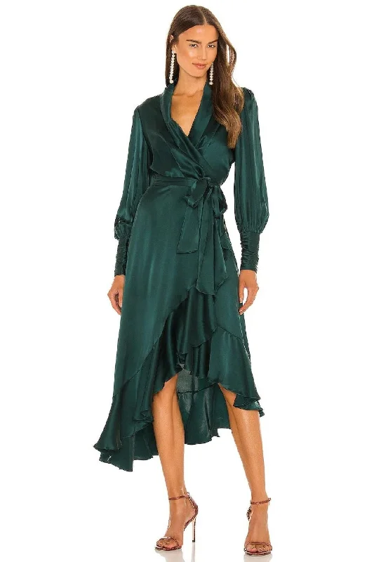 BUY IT ZIMMERMANN Silk Wrap Midi Dress (Jade Green) Elegant Pleated Detail Midi Dress