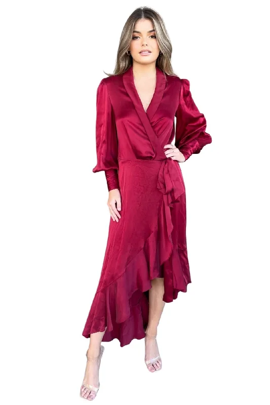 BUY IT ZIMMERMANN Silk Wrap Midi Dress (Pinot Red) Elegant Maxi-Midi Hybrid Dress