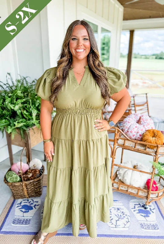 A Pleasant Autumn Maxi Dress in Olive Stylish Button-Up Maxi Dress